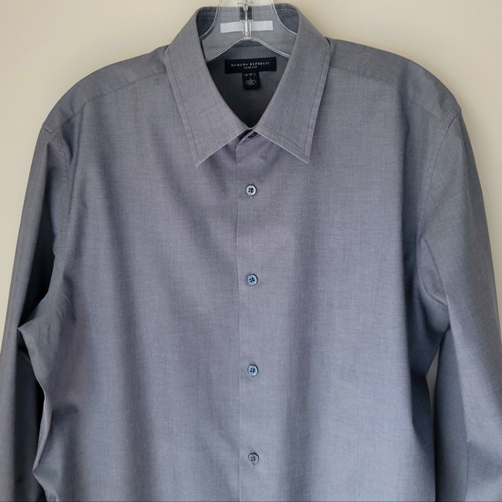 Banana Republic Poplin Dress Shirt Slim Fit, Gray, Size L (16 -16 1/2) - Picture 7 of 7